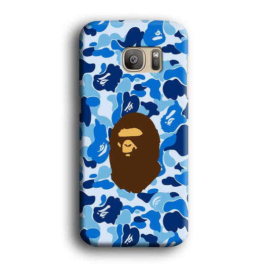 Camo Blue Head Monkey Samsung Galaxy S7 Edge Case-Plastic / Full Wrap (3D Case)-Xtracase