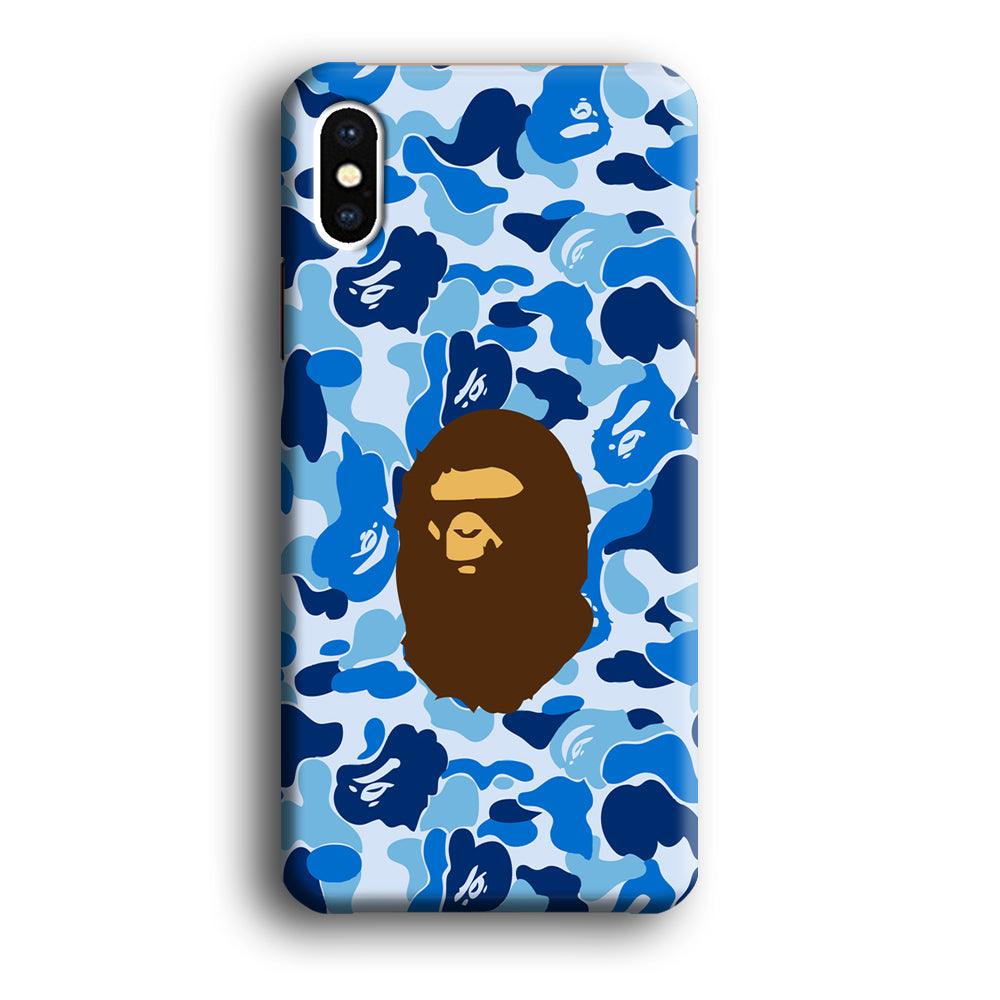 Camo Blue Head Monkey iPhone Xs Case-Plastic / Full Wrap (3D Case)-Xtracase