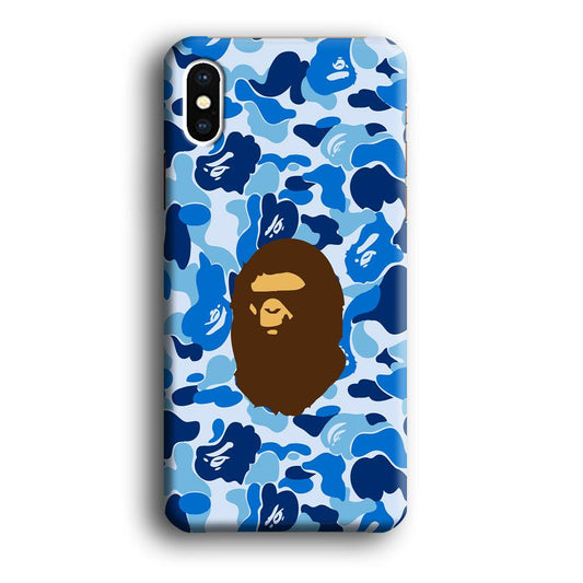Camo Blue Head Monkey iPhone Xs Case-Plastic / Full Wrap (3D Case)-Xtracase