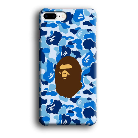 Camo Blue Head Monkey iPhone 8 Plus Case-Plastic / Full Wrap (3D Case)-Xtracase