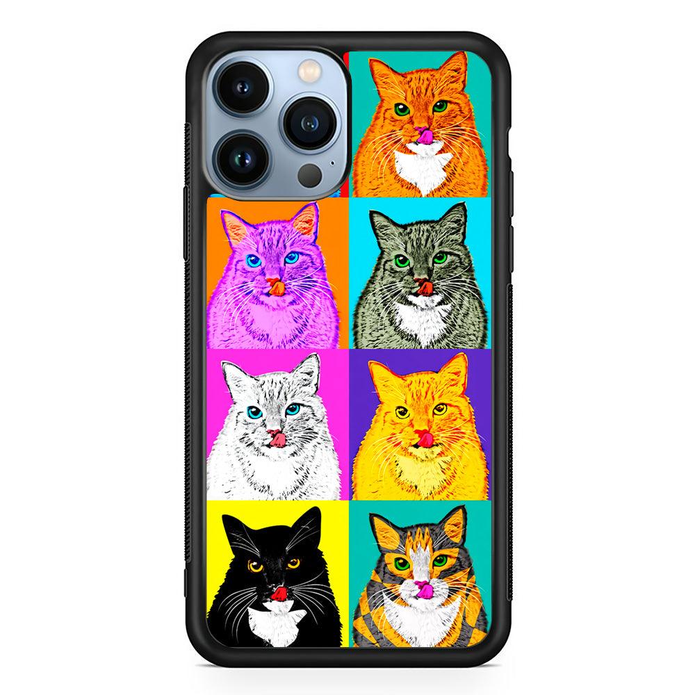 Cat Colorful Art Collage iPhone 13 Pro Max Case-Rubber / Black (2D Case)-Xtracase