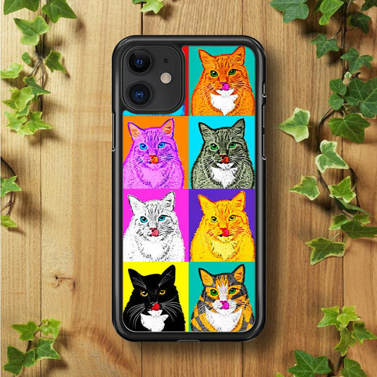 Cat Colorful Art Collage iPhone 11 Case-Rubber / Black (2D Case)-Xtracase