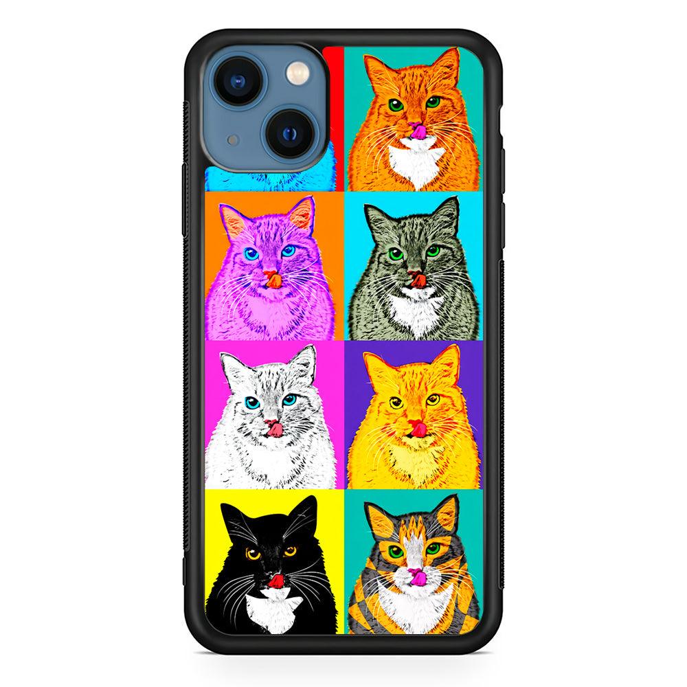 Cat Colorful Art Collage iPhone 13 Case-Rubber / Black (2D Case)-Xtracase