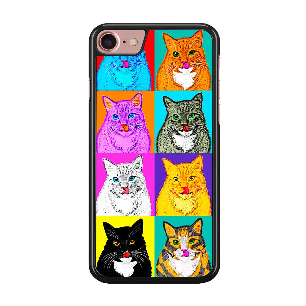 Cat Colorful Art Collage iPhone 8 Case-Rubber / Black (2D Case)-Xtracase