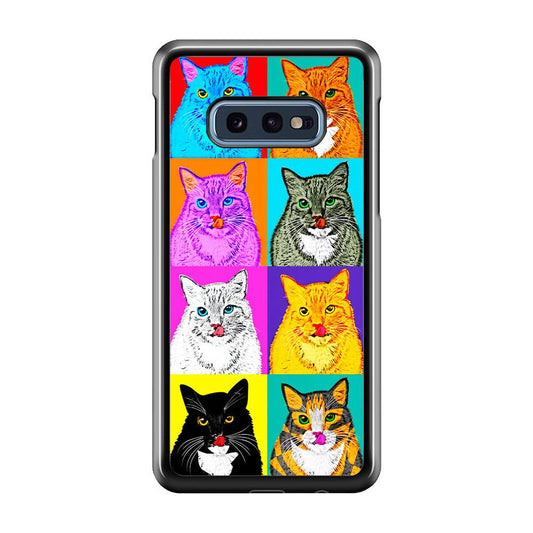 Cat Colorful Art Collage Samsung Galaxy S10E Case-Rubber / Black (2D Case)-Xtracase