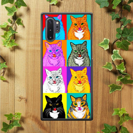 Cat Colorful Art Collage Samsung Galaxy Note 10 Plus Case-Rubber / Black (2D Case)-Xtracase