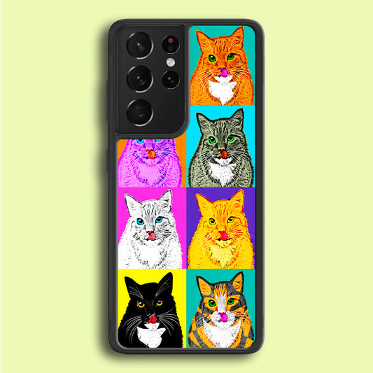 Cat Colorful Art Collage Samsung Galaxy S21 Ultra Case