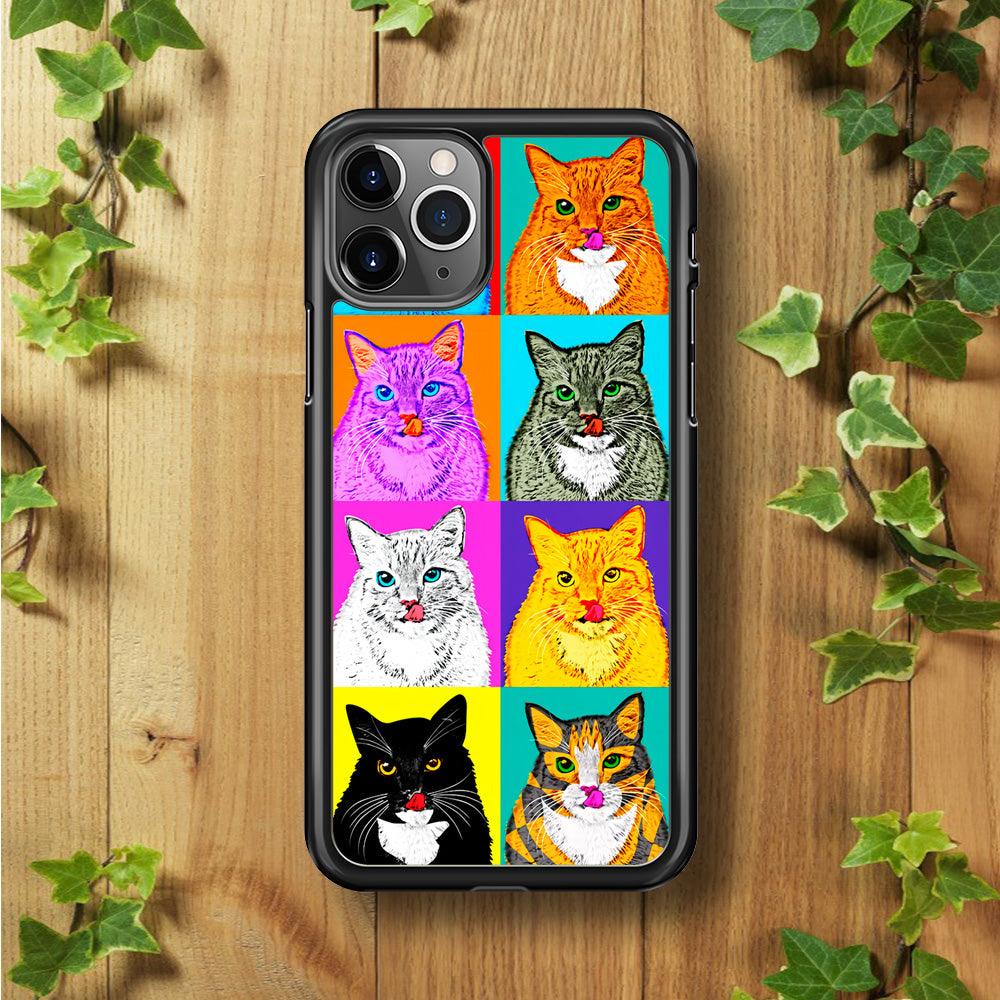 Cat Colorful Art Collage iPhone 11 Pro Max Case-Rubber / Black (2D Case)-Xtracase