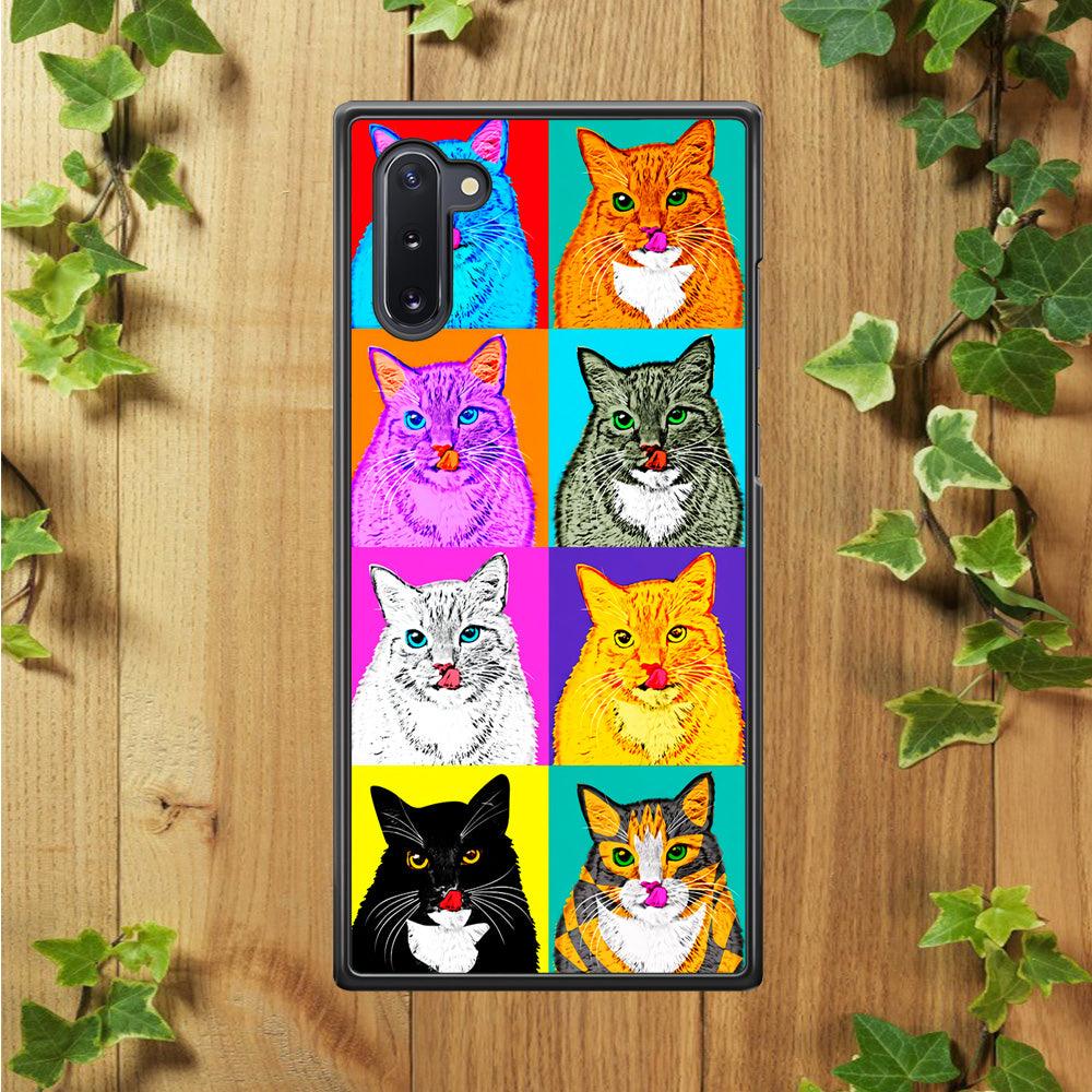 Cat Colorful Art Collage Samsung Galaxy Note 10 Case-Rubber / Black (2D Case)-Xtracase