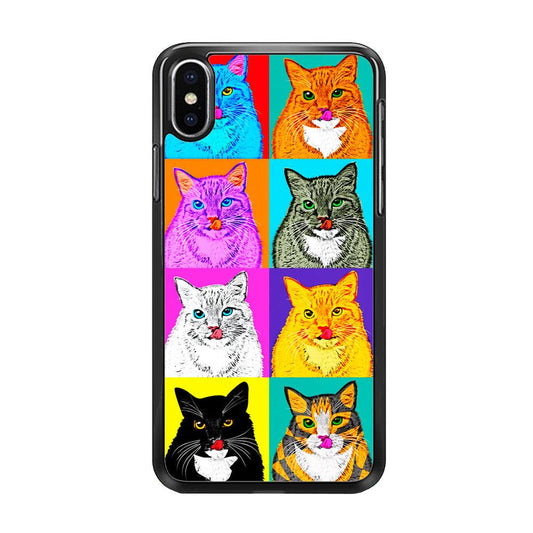 Cat Colorful Art Collage iPhone X Case-Rubber / Black (2D Case)-Xtracase
