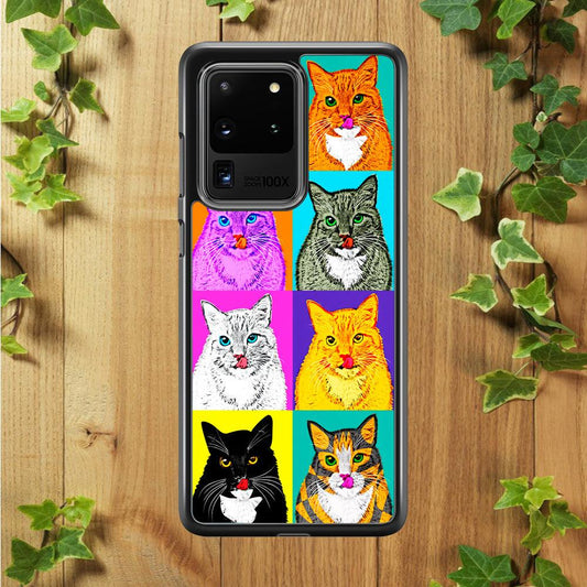 Cat Colorful Art Collage Samsung Galaxy S20 Ultra Case-Rubber / Black (2D Case)-Xtracase