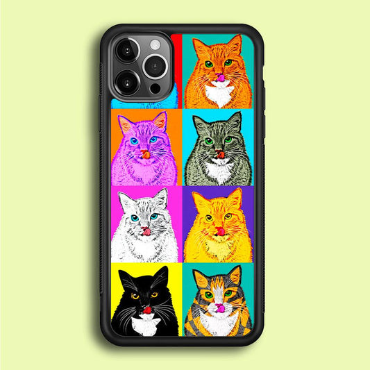 Cat Colorful Art Collage iPhone 12 Pro Case-Rubber / Black (2D Case)-Xtracase