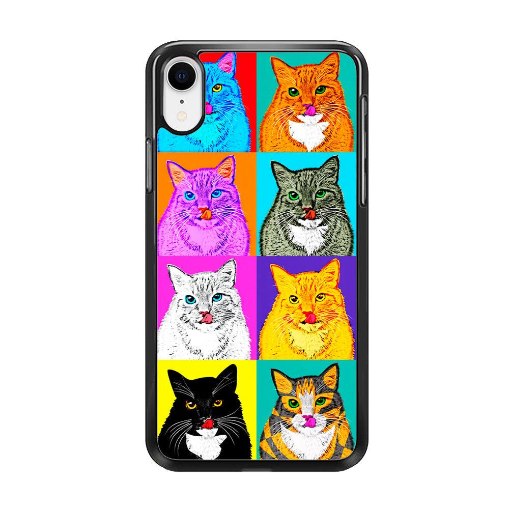 Cat Colorful Art Collage iPhone XR Case-Rubber / Black (2D Case)-Xtracase