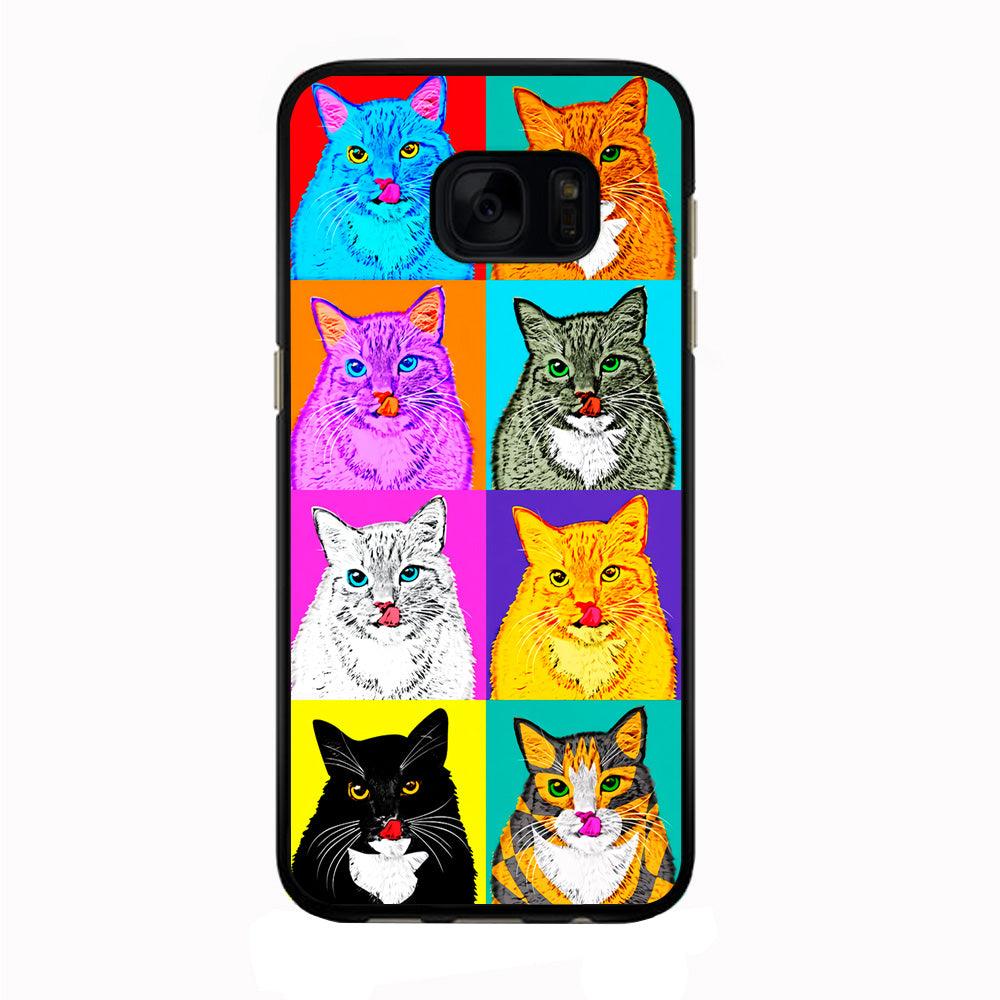Cat Colorful Art Collage Samsung Galaxy S7 Edge Case-Rubber / Black (2D Case)-Xtracase