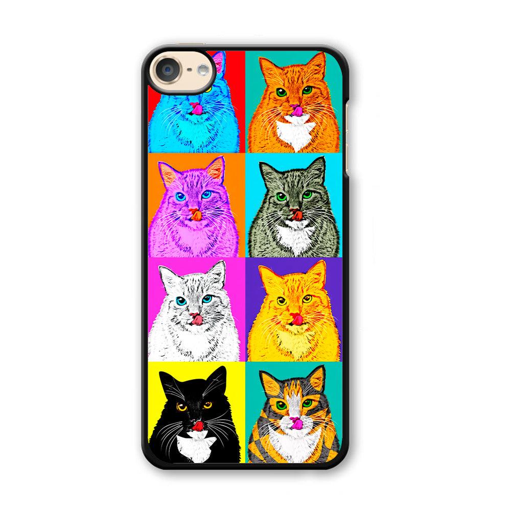 Cat Colorful Art Collage iPod Touch 6 Case-Plastic / Black (2D Case)-Xtracase
