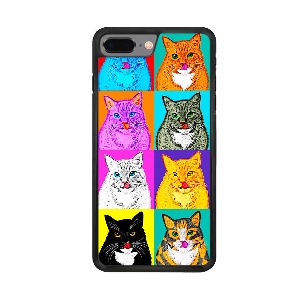 Cat Colorful Art Collage iPhone 7 Plus Case-Rubber / Black (2D Case)-Xtracase