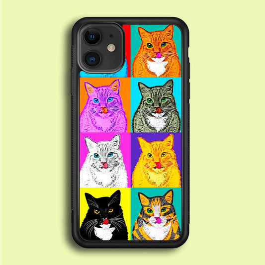 Cat Colorful Art Collage iPhone 12 Case-Rubber / Black (2D Case)-Xtracase
