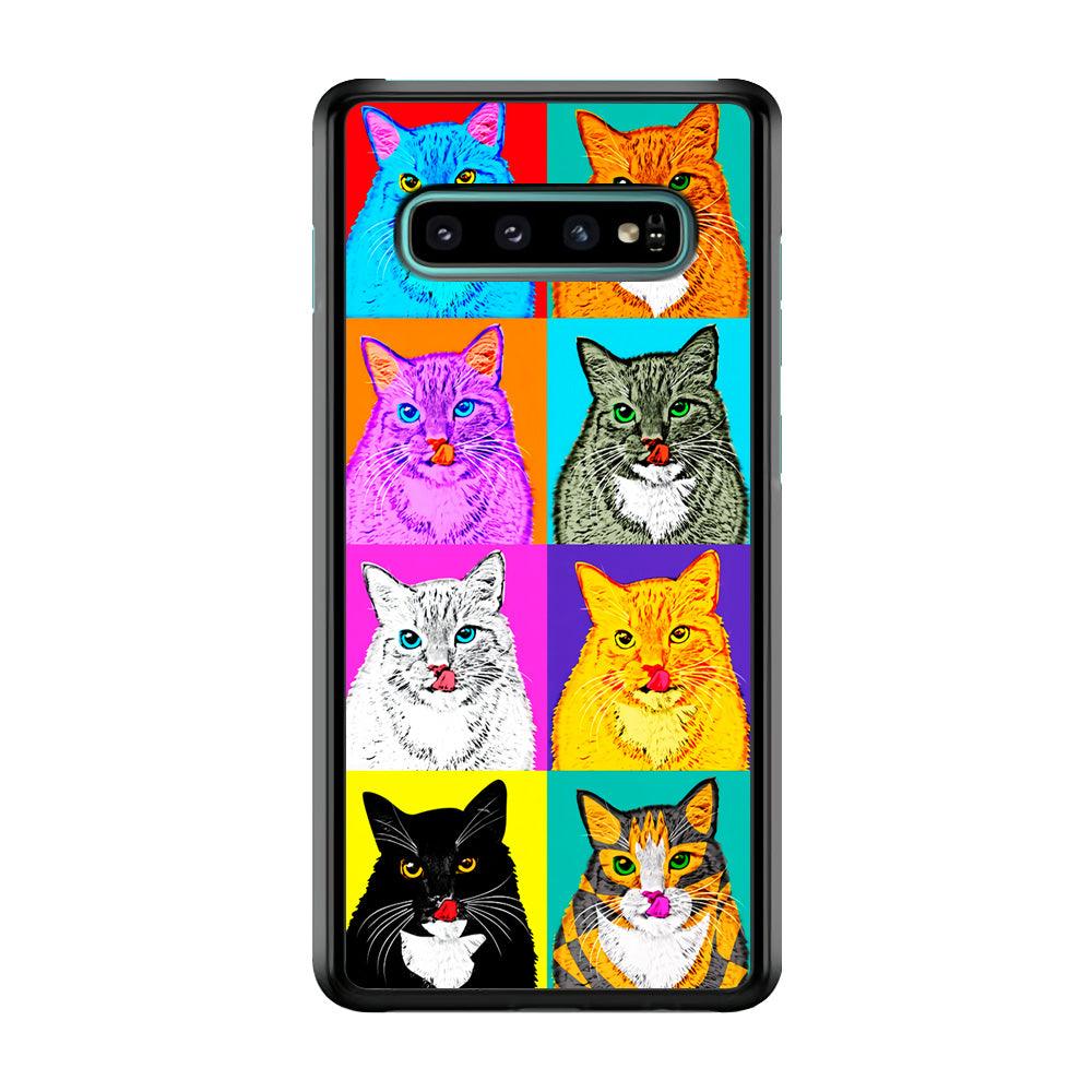 Cat Colorful Art Collage Samsung Galaxy S10 Case-Rubber / Black (2D Case)-Xtracase