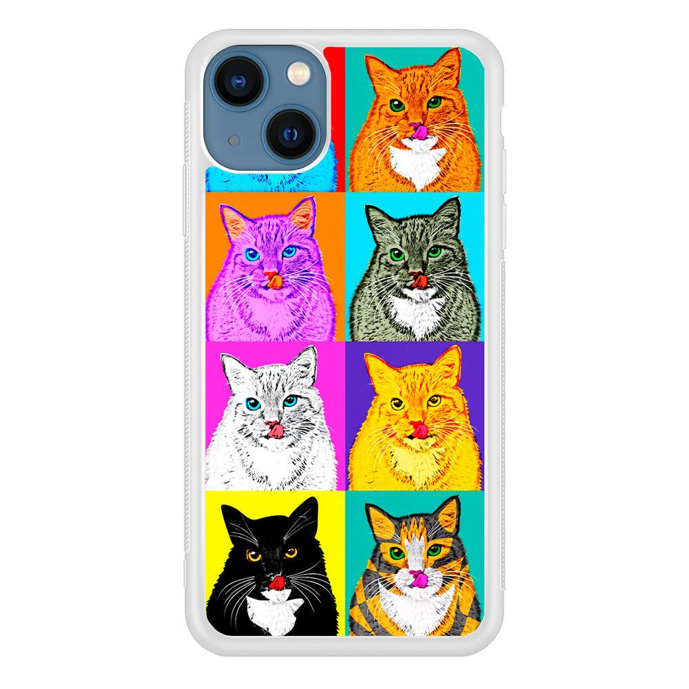 Cat Colorful Art Collage iPhone 13 Pro Case-Rubber / White (2D Case)-Xtracase