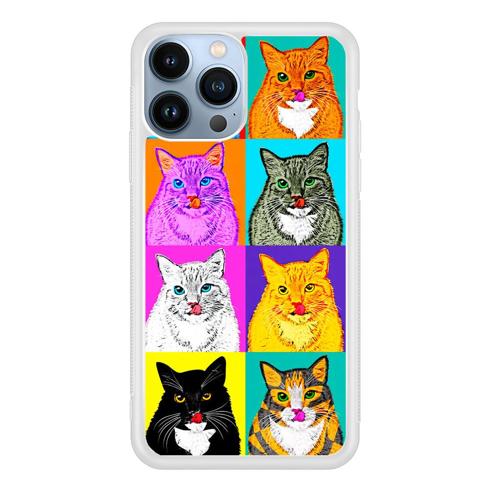 Cat Colorful Art Collage iPhone 13 Pro Max Case-Rubber / White (2D Case)-Xtracase