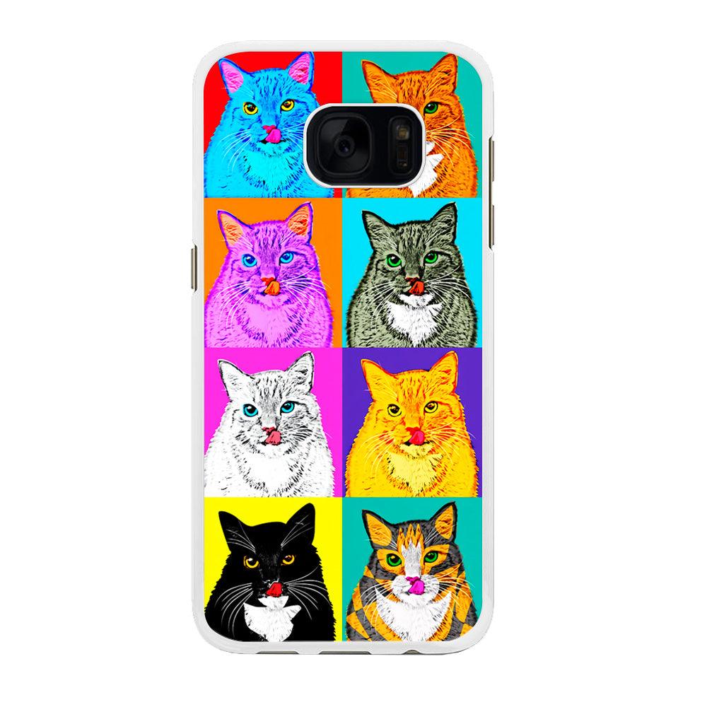 Cat Colorful Art Collage Samsung Galaxy S7 Edge Case-Rubber / White (2D Case)-Xtracase