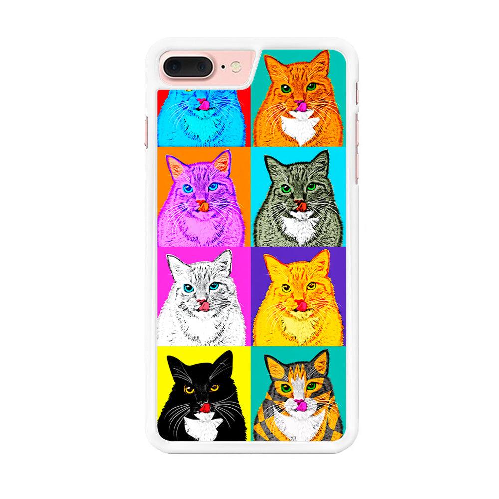 Cat Colorful Art Collage iPhone 7 Plus Case-Rubber / White (2D Case)-Xtracase