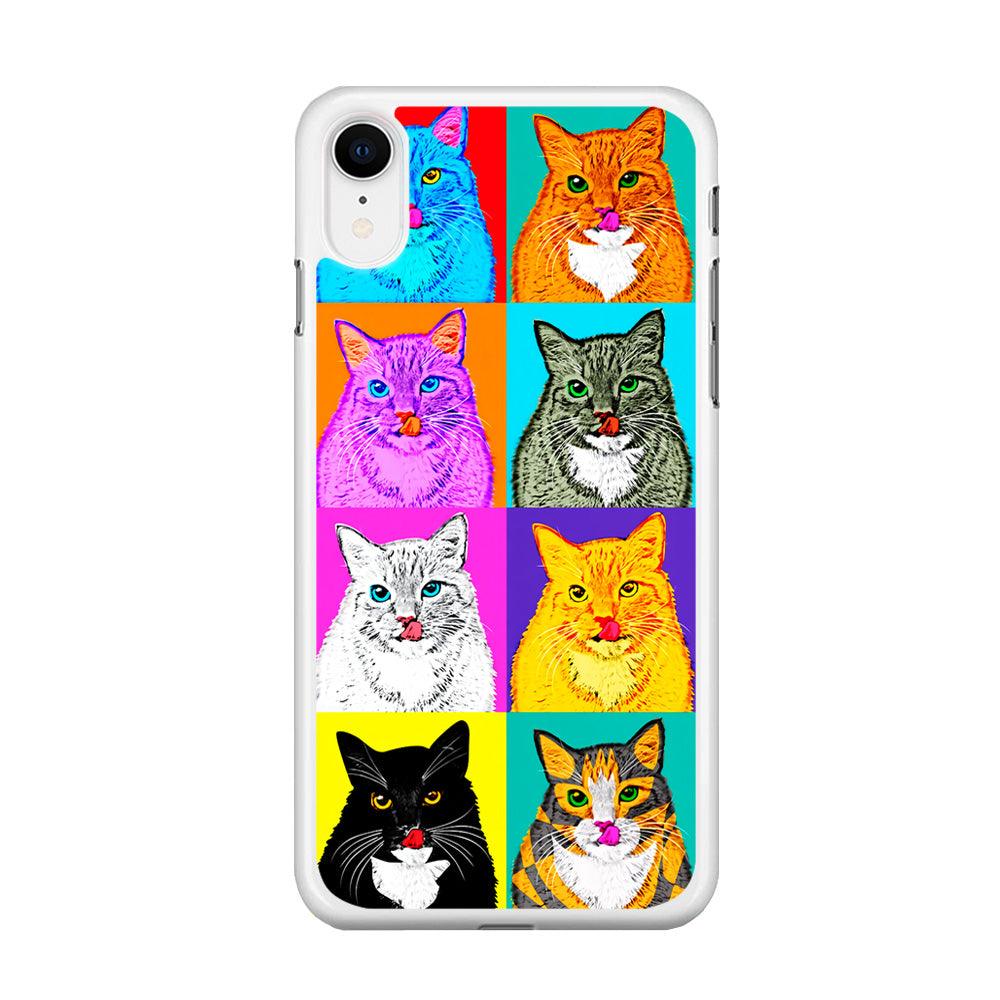 Cat Colorful Art Collage iPhone XR Case-Rubber / White (2D Case)-Xtracase