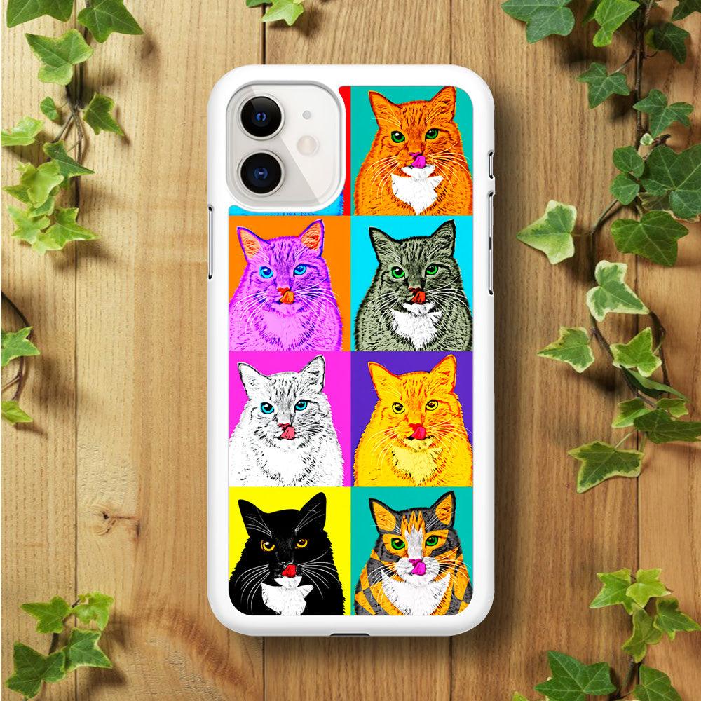 Cat Colorful Art Collage iPhone 11 Case-Rubber / White (2D Case)-Xtracase