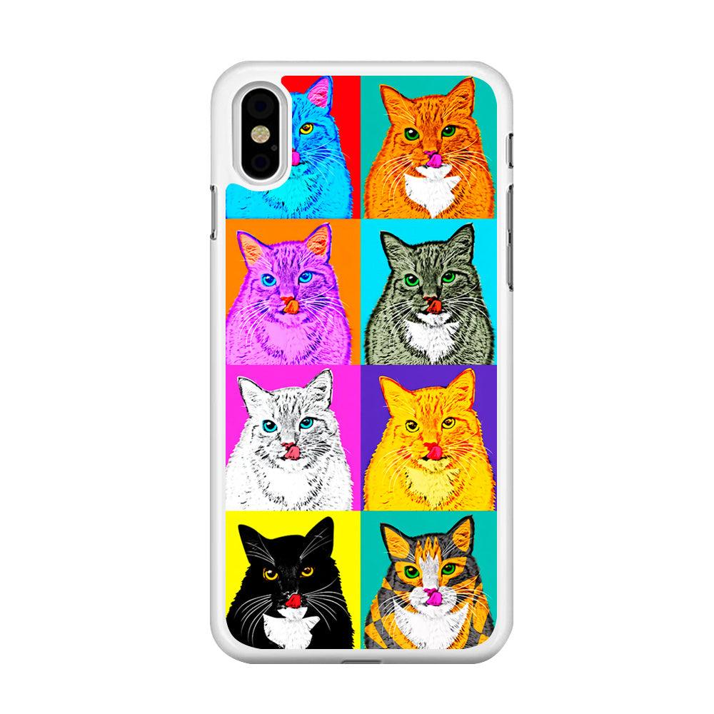 Cat Colorful Art Collage iPhone X Case-Rubber / White (2D Case)-Xtracase