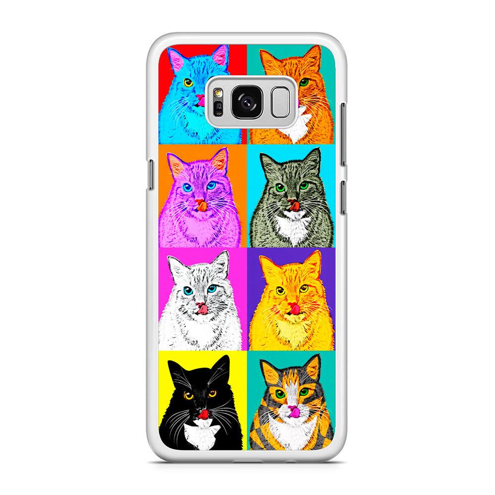 Cat Colorful Art Collage Samsung Galaxy S8 Case-Rubber / White (2D Case)-Xtracase