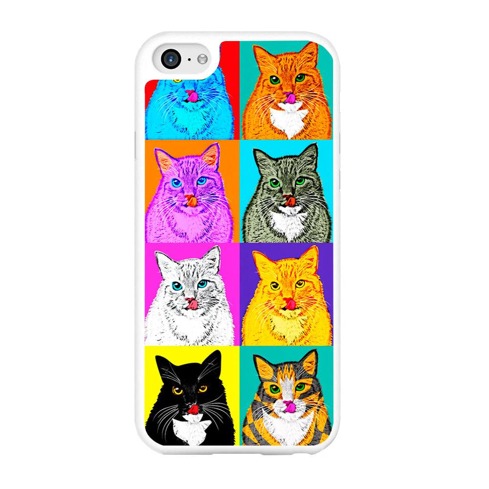 Cat Colorful Art Collage iPhone 6 | 6s Case-Rubber / White (2D Case)-Xtracase
