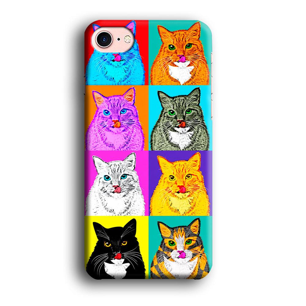 Cat Colorful Art Collage iPhone SE 2020 Case-Plastic / Full Wrap (3D Case)-Xtracase