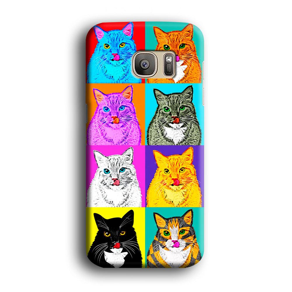 Cat Colorful Art Collage Samsung Galaxy S7 Edge Case-Plastic / Full Wrap (3D Case)-Xtracase