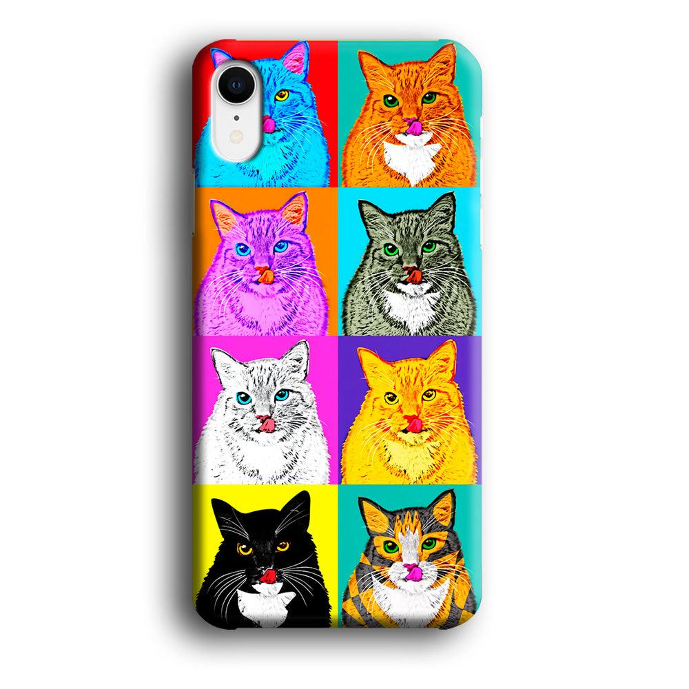 Cat Colorful Art Collage iPhone XR Case-Plastic / Full Wrap (3D Case)-Xtracase