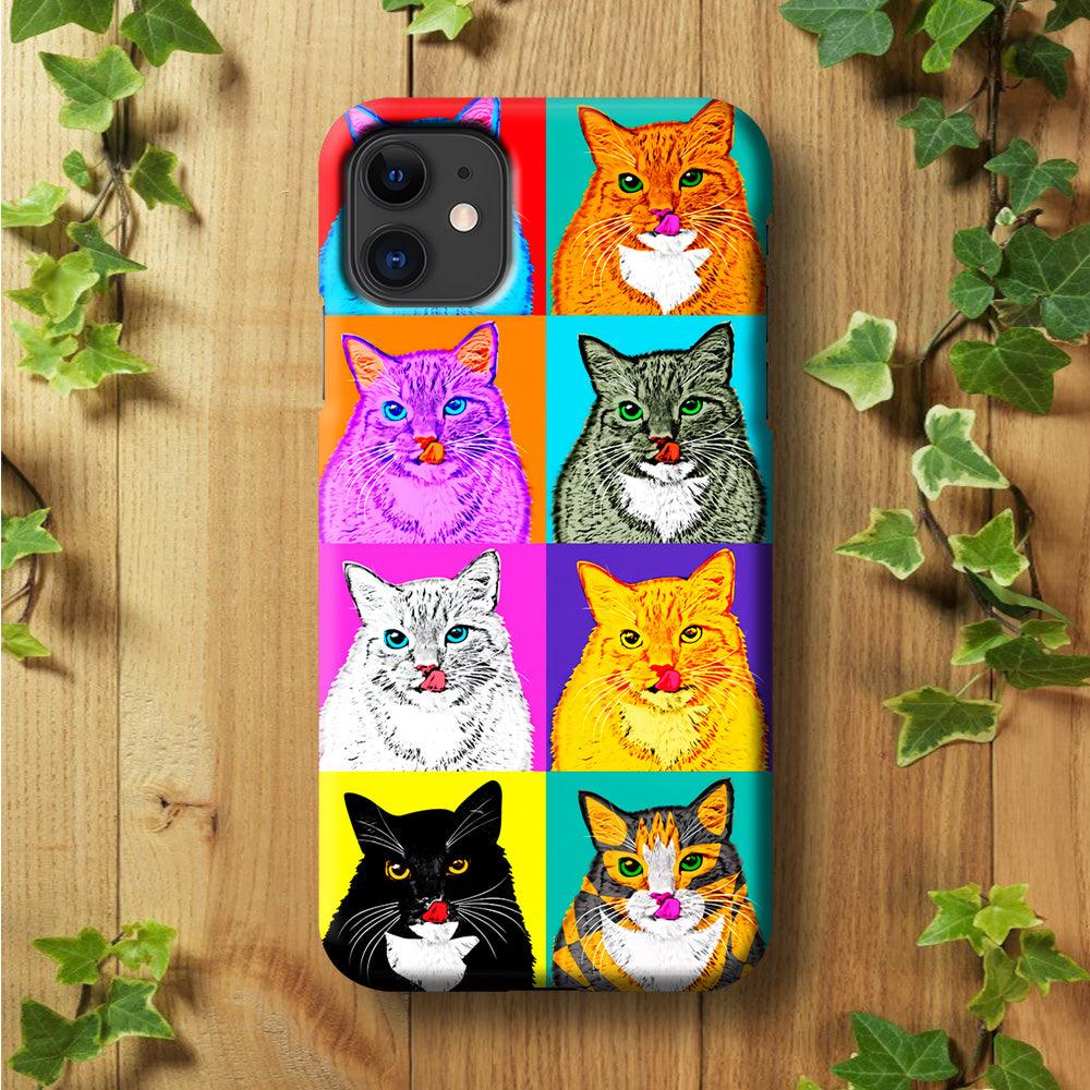 Cat Colorful Art Collage iPhone 11 Case-Plastic / Full Wrap (3D Case)-Xtracase