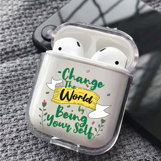 Change The World Hard Plastic Protective Clear Case Cover For Apple Airpods