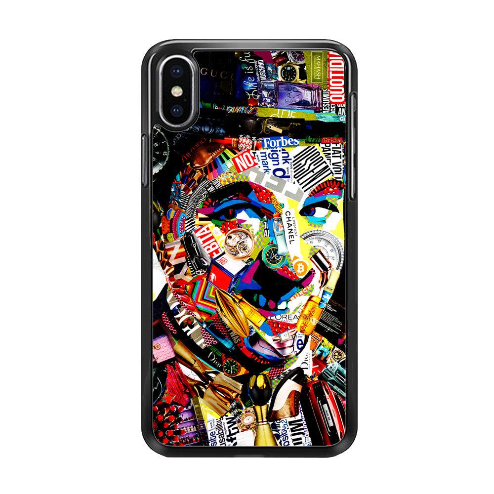 Charlie Chaplin Abstract Art iPhone Xs Case-Rubber / Black (2D Case)-Xtracase