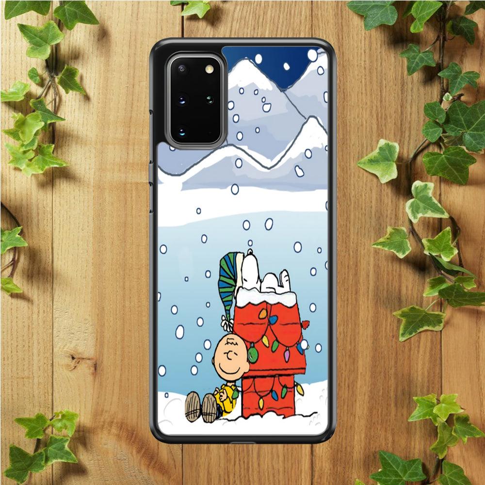 Charlie and Snoopy Sleep on The Snow Samsung Galaxy S20 Plus Case-Rubber / White (2D Case)-Xtracase