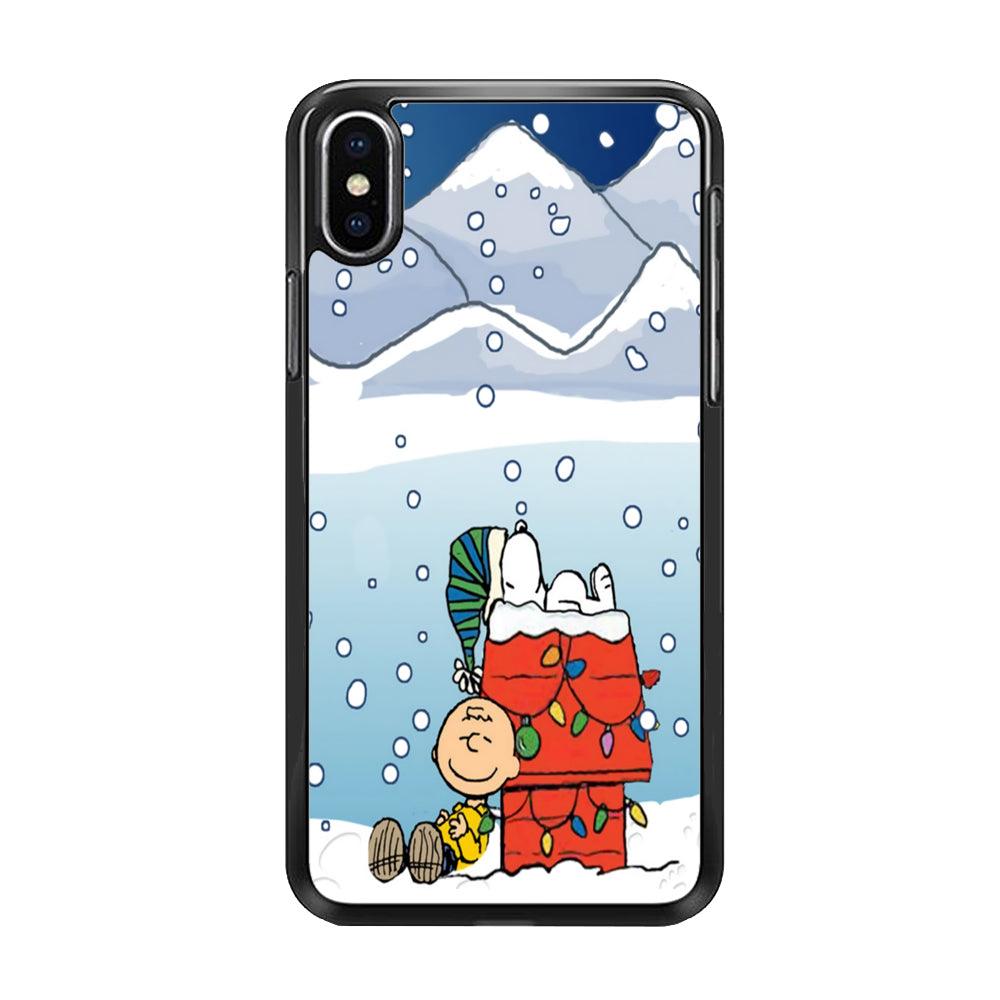 Charlie and Snoopy Sleep on The Snow iPhone Xs Max Case-Rubber / Black (2D Case)-Xtracase