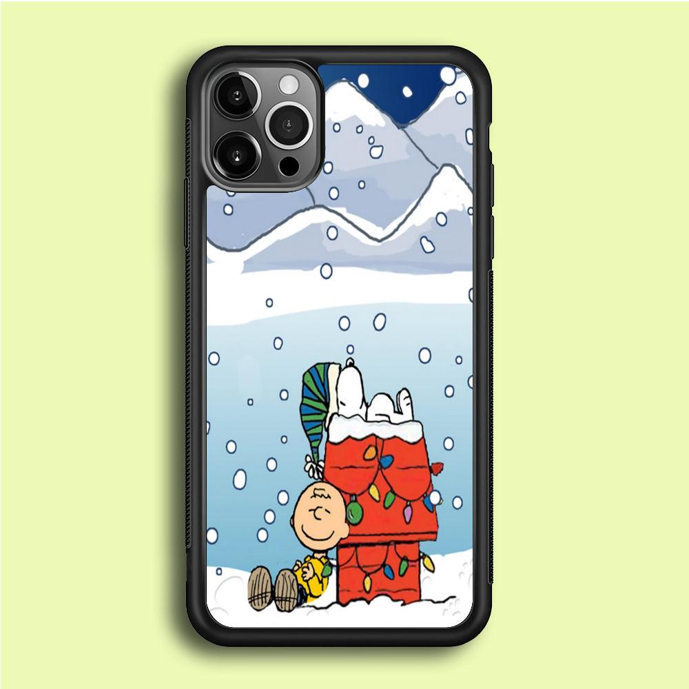 Charlie and Snoopy Sleep on The Snow iPhone 12 Pro Case-Rubber / Black (2D Case)-Xtracase
