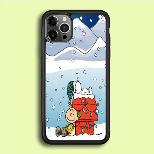 Charlie and Snoopy Sleep on The Snow iPhone 12 Pro Case-Rubber / Black (2D Case)-Xtracase
