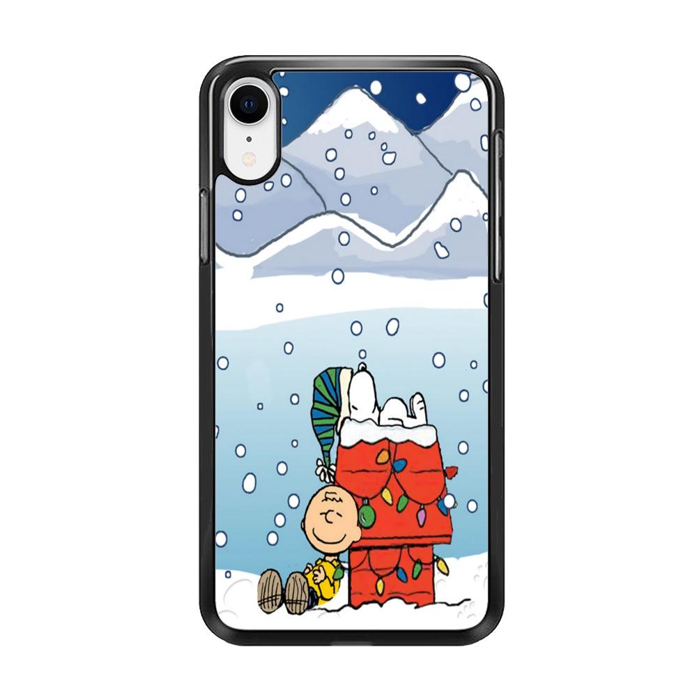 Charlie and Snoopy Sleep on The Snow iPhone XR Case-Rubber / Black (2D Case)-Xtracase