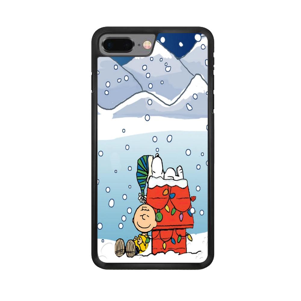 Charlie and Snoopy Sleep on The Snow iPhone 8 Plus Case-Rubber / Black (2D Case)-Xtracase