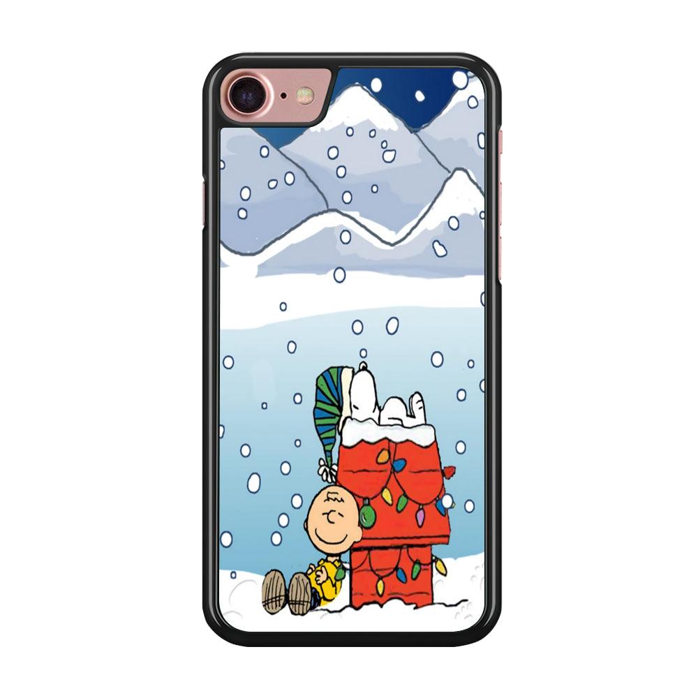 Charlie and Snoopy Sleep on The Snow iPhone 8 Case-Rubber / Black (2D Case)-Xtracase