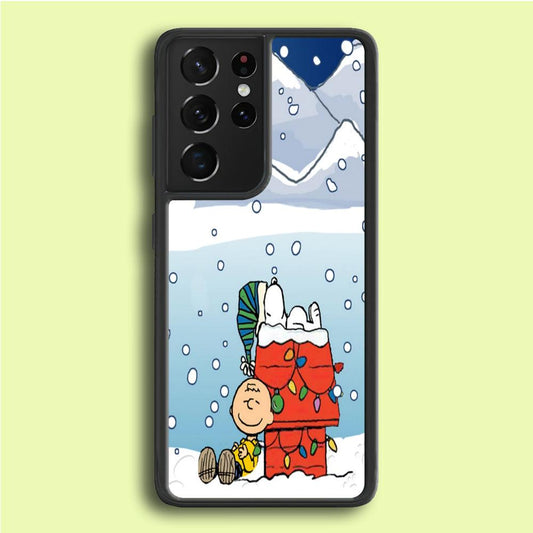 Charlie and Snoopy Sleep on The Snow Samsung Galaxy S21 Ultra Case-Plastic / Full Wrap (3D Case)-Xtracase