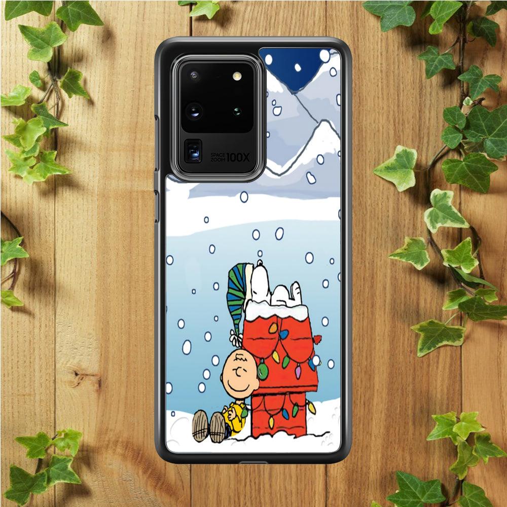 Charlie and Snoopy Sleep on The Snow Samsung Galaxy S20 Ultra Case-Rubber / White (2D Case)-Xtracase