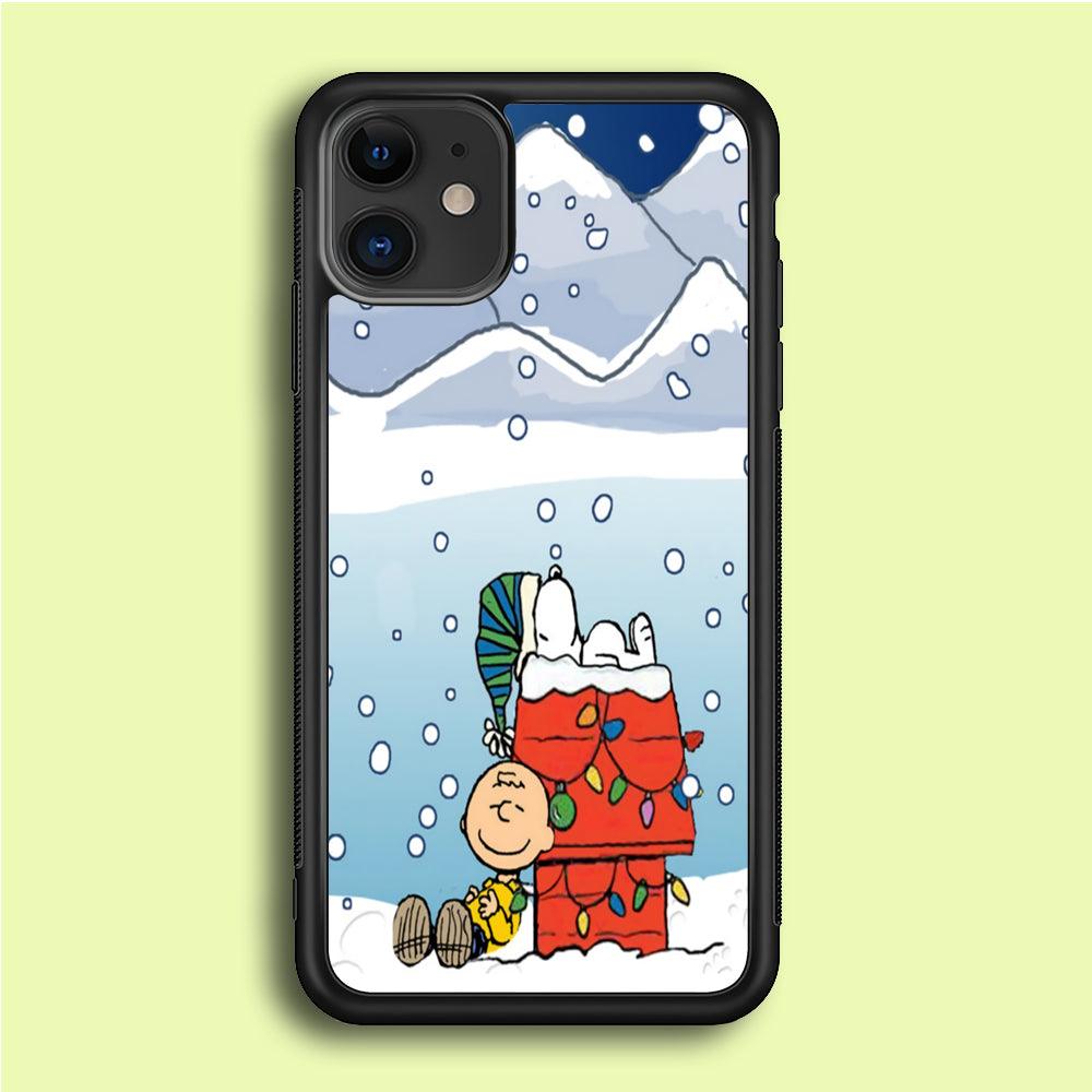 Charlie and Snoopy Sleep on The Snow iPhone 12 Mini Case-Rubber / Black (2D Case)-Xtracase
