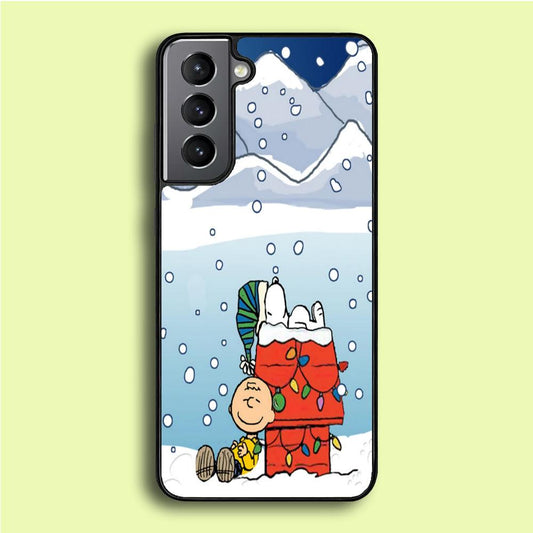 Charlie and Snoopy Sleep on The Snow Samsung Galaxy S21 Case-Rubber / Black (2D Case)-Xtracase
