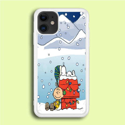 Charlie and Snoopy Sleep on The Snow iPhone 12 Mini Case-Rubber / White (2D Case)-Xtracase