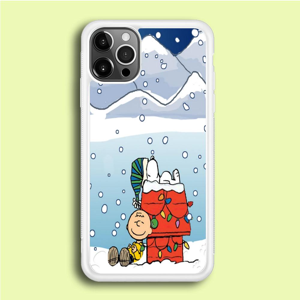 Charlie and Snoopy Sleep on The Snow iPhone 12 Pro Case-Rubber / White (2D Case)-Xtracase